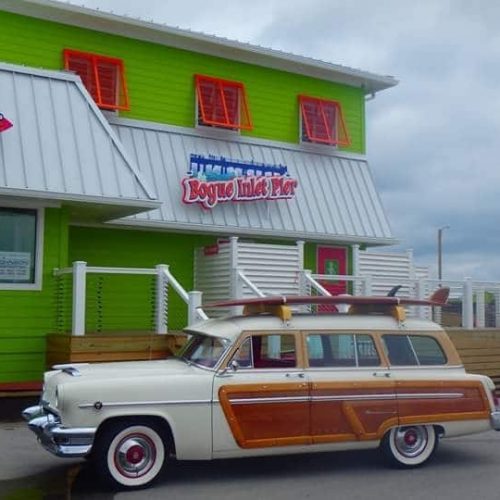 "Special thanks to Antone Yellowmoon for his beautiful picture of our Mercury Woodie in front of the new Pier House!"